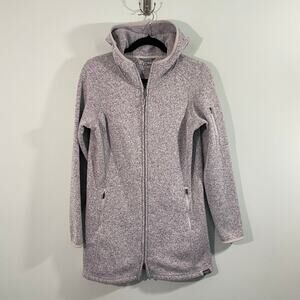 LL Bean Women Light Grey Full Zip Hooded Fleece Lined Sweater Coat Size S